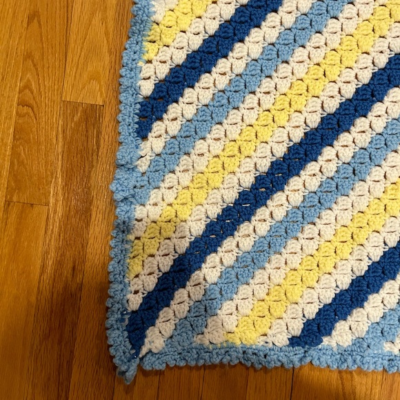 Crotched Afghan Blanket - Blue, Yellow and White Blanket ,Throw, Afghan - - Picture 11 of 14